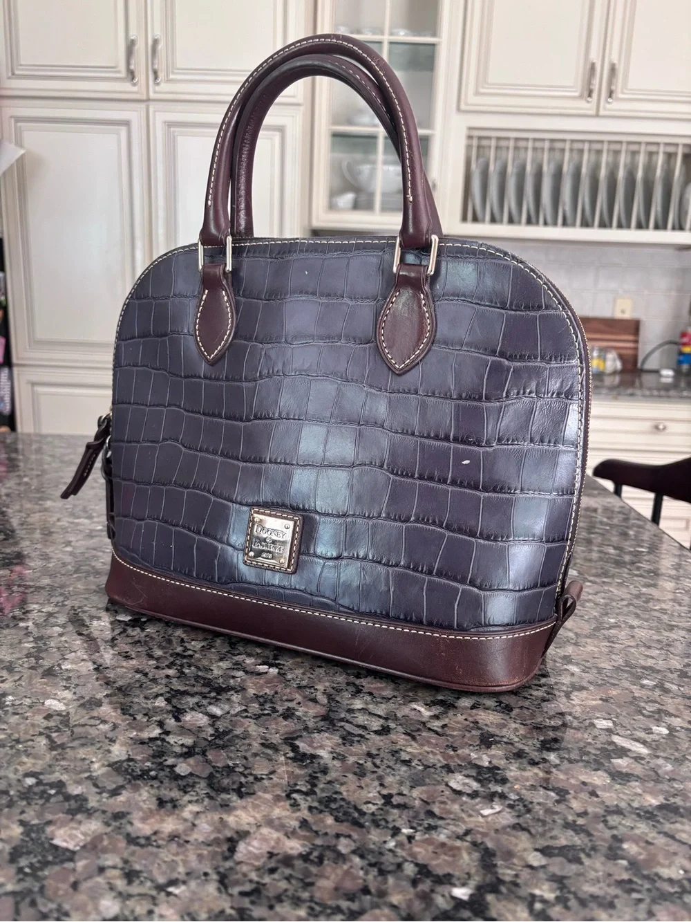 Dooney & Bourke Oakdale Zip Zip Satchel Navy and Brown
